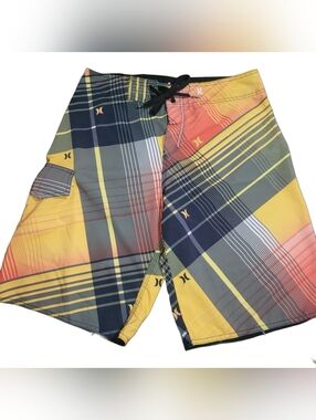 Hurley Men’s Plaid Performance Boardshorts in Yellow and Orange Size 32